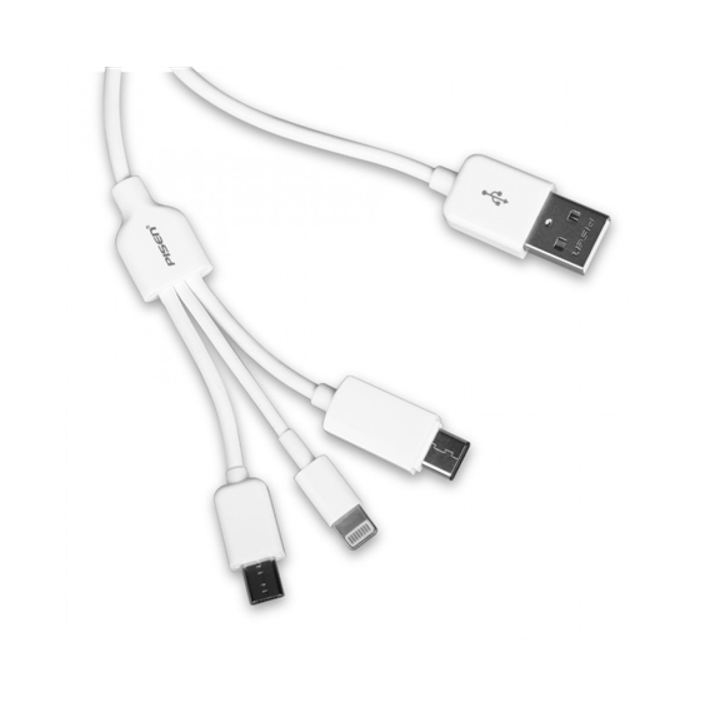 Cáp 3 đầu PISEN microUSB Lightning type-C 1,2m