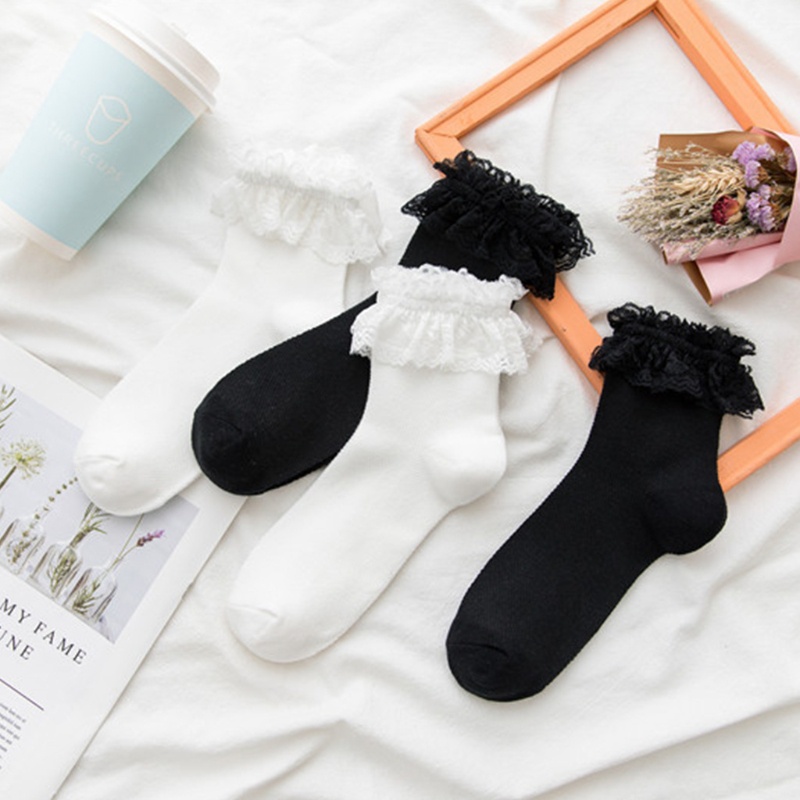 Vớ Cotton Phối Ren Nhún Bèo Phong Cách Lolita Nhật Bản