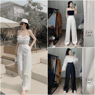 Quần Đũi Ống Rộng Nữ Lưng Cao Khóa Thật Lưng Chun 💖 Màu Đen Trắng Kem 💖 Ống Dài 100cm Dáng Cực Xinh Hàng Xuất Nhật GU