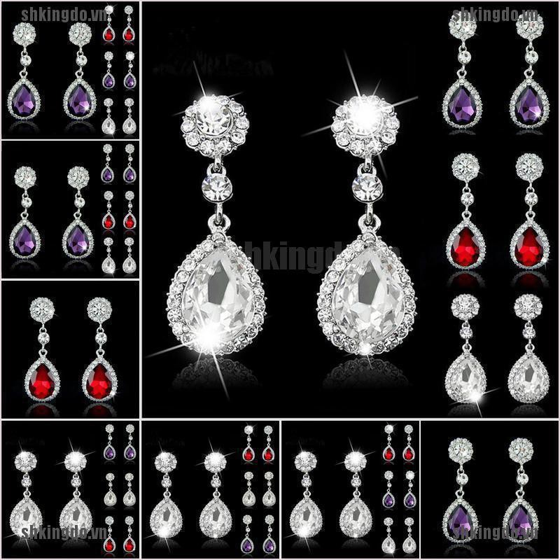 Bông Tai Hình Giọt Nước Đính Đá Cho Nữ