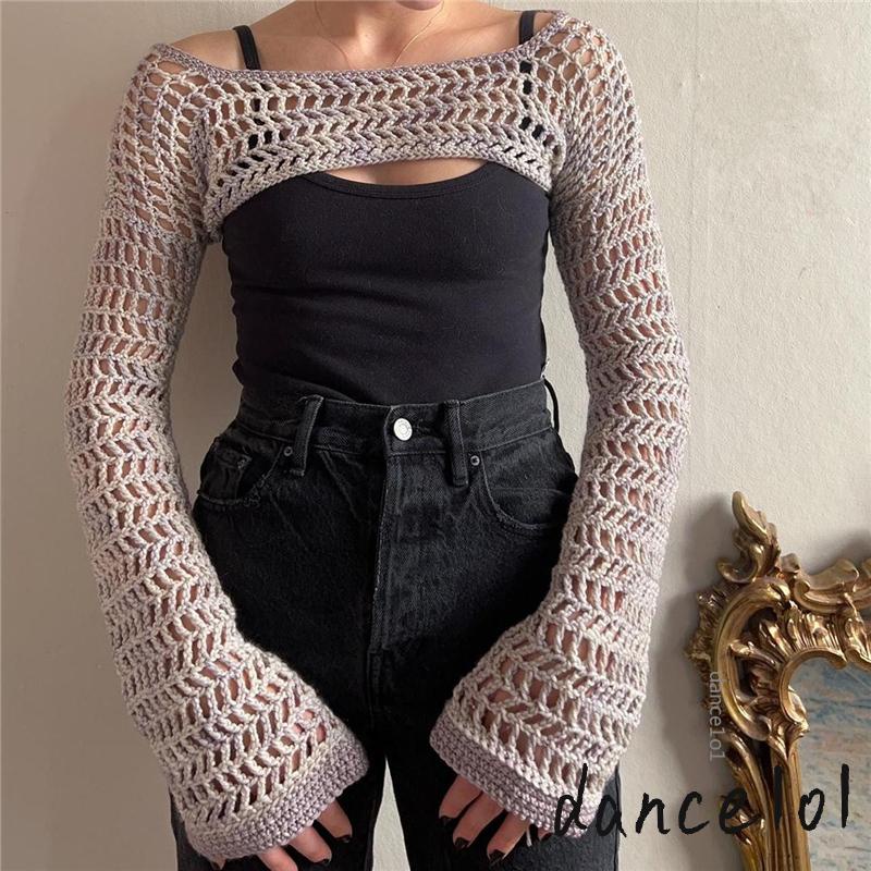 Áo Dệt Kim Tay Dài Màu Trơn Thời Trang Cho Nữ Nhảy Múa1O1-Y2k