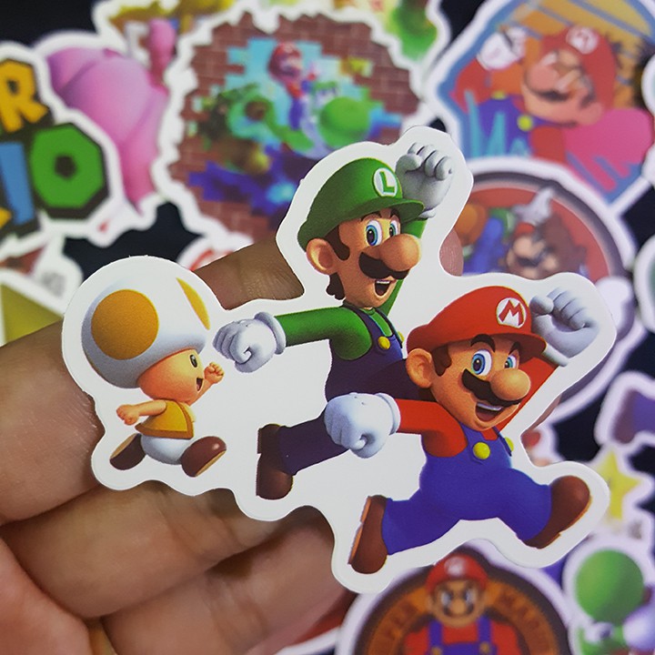 Bộ Sticker dán cao cấp chủ đề SUPER MARIO - Dùng dán Xe, dán mũ bảo hiểm, dán Laptop...