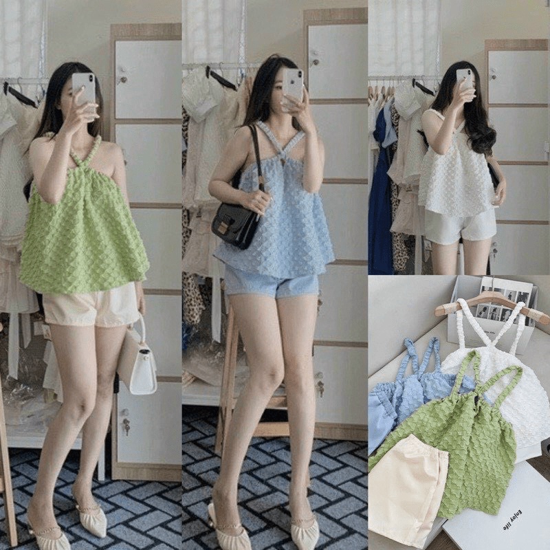 Set áo dây baby doll kèm quần short dễ thương xinh xắn chất liệu xốp phồng cực hot