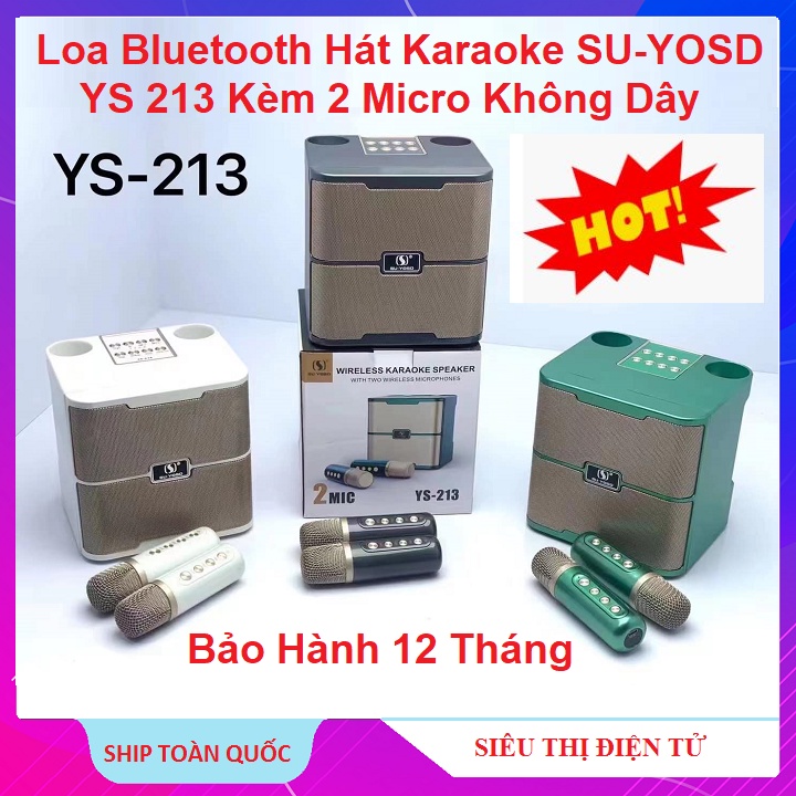 Loa Bluetooth Hát Karaoke, Chính Hãng SU-YOSD YS 213 Kèm 2 Micro Không Dây - Đổi Giọng - Chỉnh Echo - Reverb Cực Hay