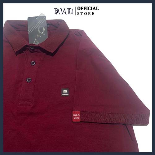 Áo phông nam có cổ màu đỏ BAVATU chất cotton co giãn thấm hút mồ hôi phối logo ngực đơn giản cá tính