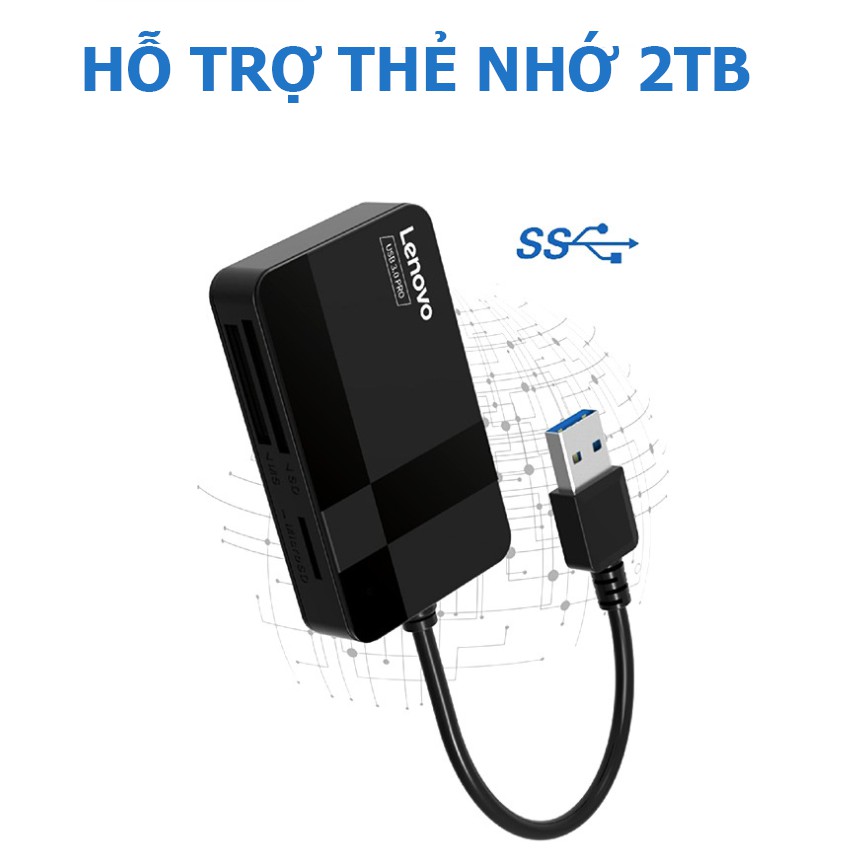 Đầu Đọc Thẻ Nhớ USB 3.0 Lenovo D303 Pro Đọc 4 Thẻ Cùng 1 Lúc (TF, SD, CF, MS) - Hàng Nhập Khẩu