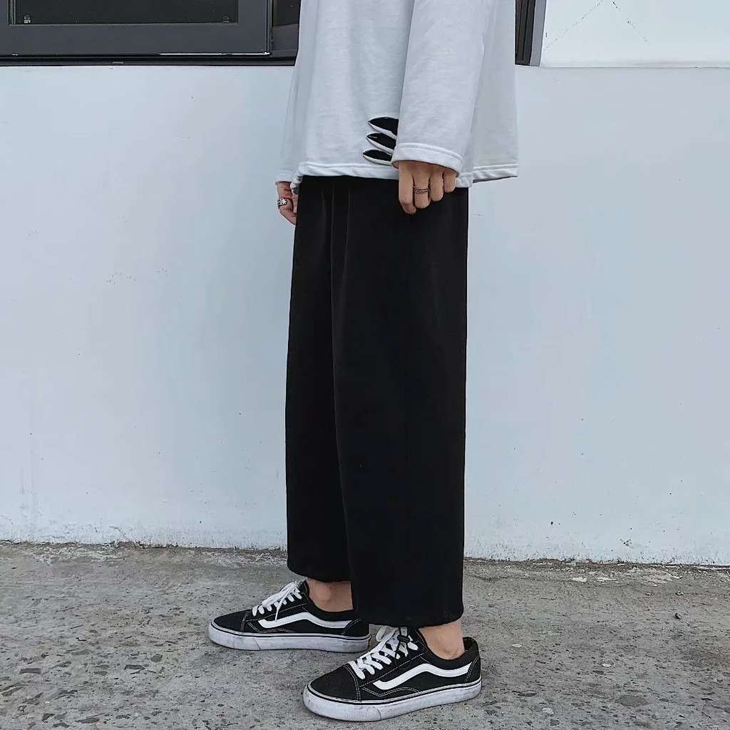 Quần vải mềm ống rộng màu trơn size M-2XL thời trang unisex phong cách Hàn Quốc năng động