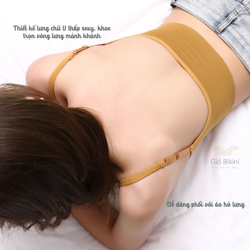 Áo Bra trơn đơn giản lưng U thấp. Áo croptop hai dây có thể điều chỉnh quai áo năng động