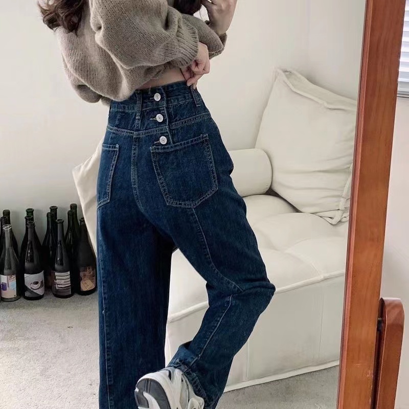 Quần Jeans Nữ Lưng Cao Ống Rộng Thời Trang Hàn Quốc