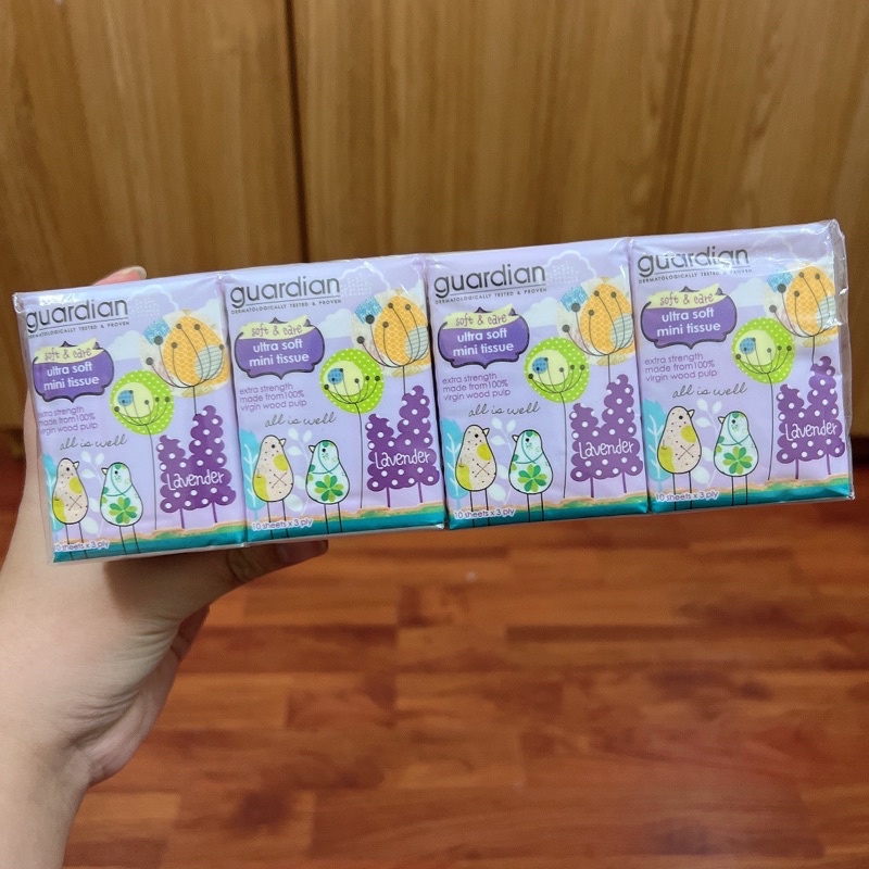 Khăn Giấy Mini Siêu Mềm 3 Lớp Hương Oải Hương Guardian Ultra Soft Mini Tissue Lavender 12 Gói x 10 Tờ