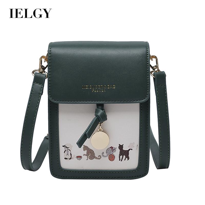 Túi đeo một bên vai IELGY hình vuông cỡ nhỏ in họa tiết hoạt hình phong cách Hàn Quốc thời trang dành cho nữ