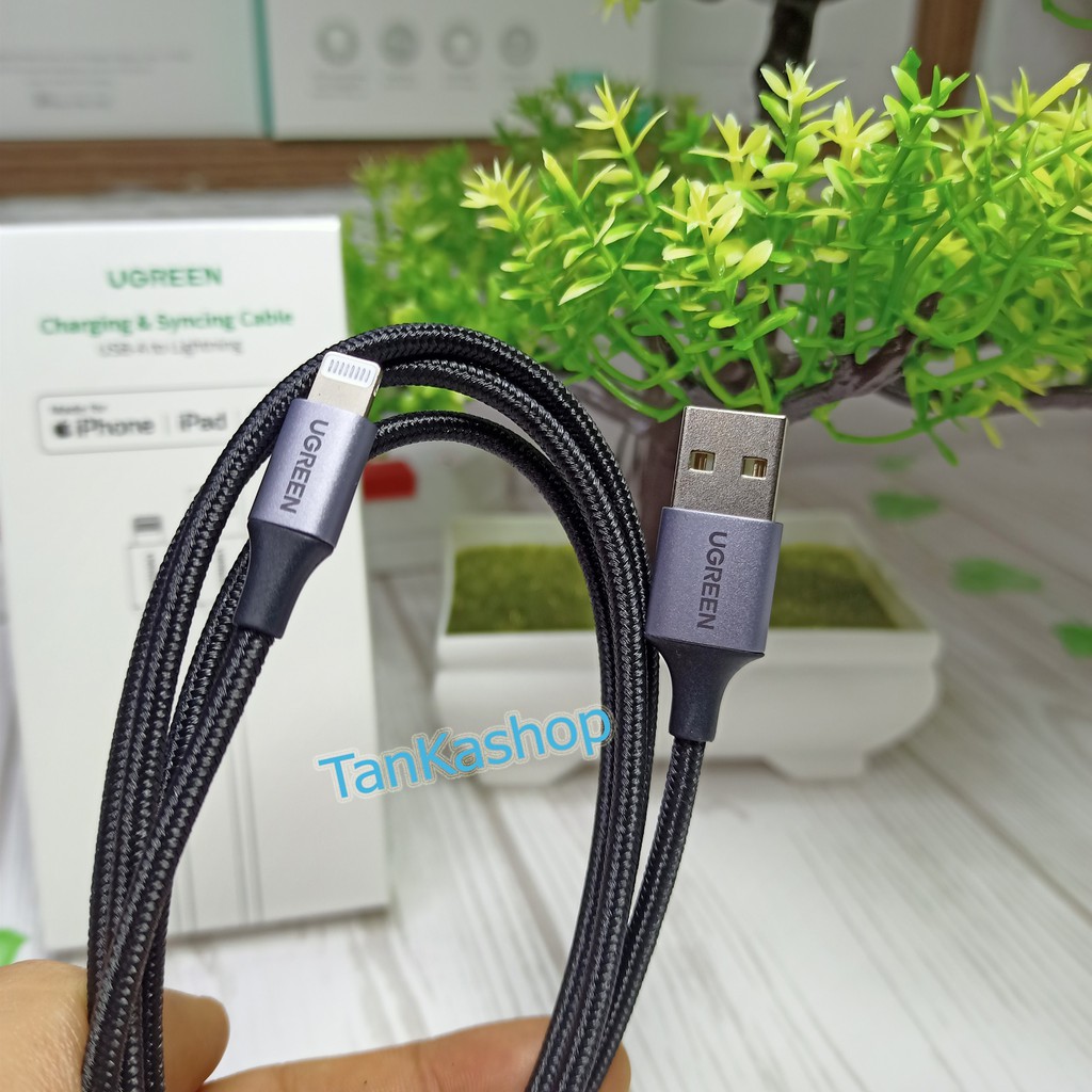 Cáp sạc iPhone Ugreen Lightning Chuẩn MFi , Chip C89 bạc chống cháy chân sạc, Bện dù siêu bền