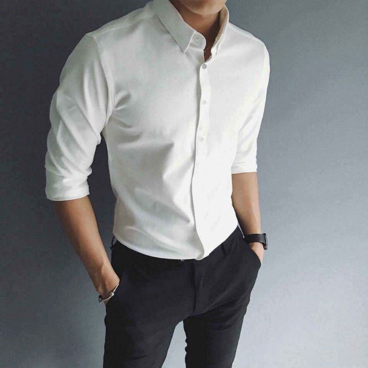Áo sơ mi nam trơn dài tay công sở dáng ôm body Hàn Quốc OTA SM001