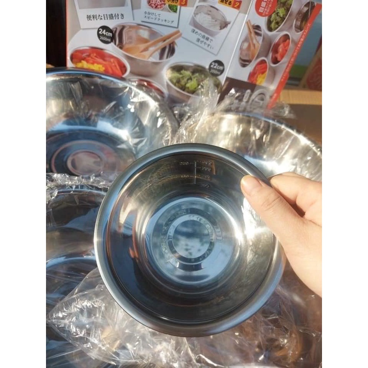 Sét 5 chậu inox cao cấp có vạch chia, tiện dụng