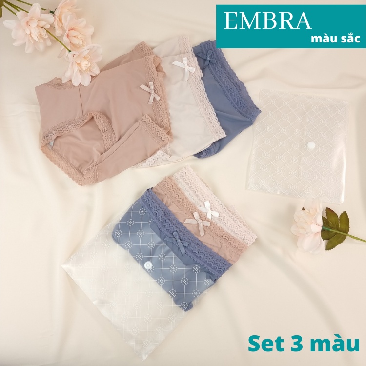 Quần lót nữ EMBRA vải thun lạnh xuất hàn 3 chiếc 1 túi hàng cao cấp Mã EBQL05