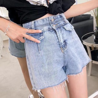 Quần short jean cạp cao nắp túi