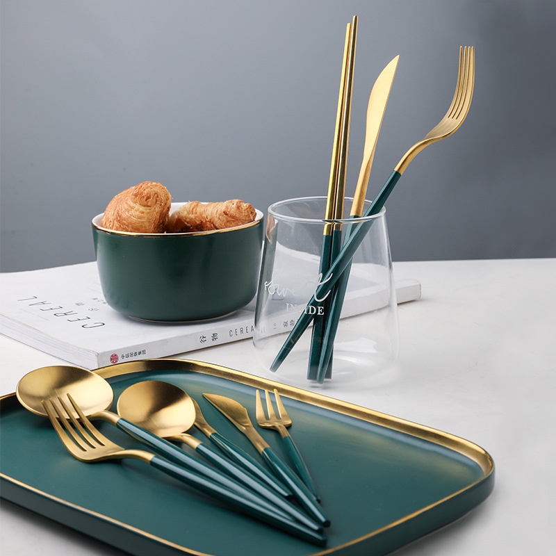 YEAHCOOK Bộ thìa dĩa Inox 304 cán màu cao cấp cho nhà bếp bạn tiệc sang trọng