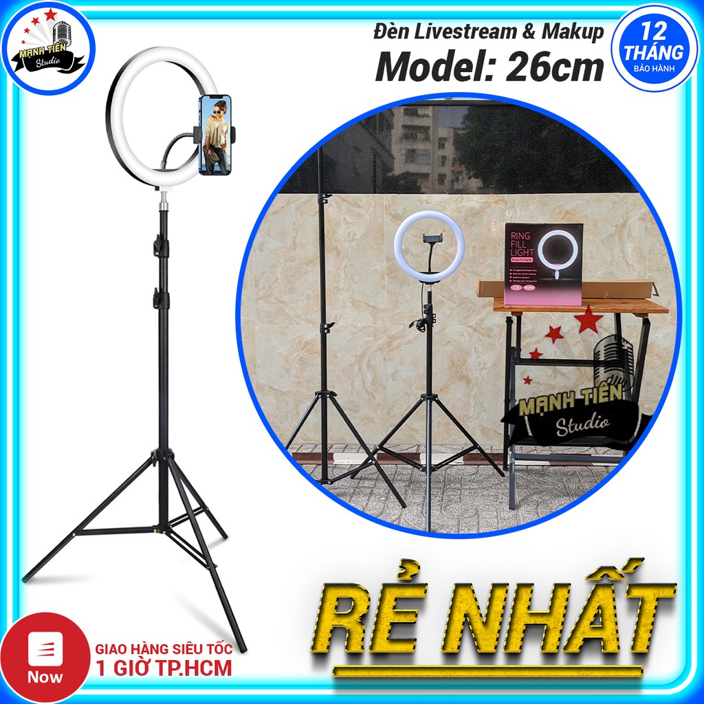 [LOẠI TỐT] Bộ đèn livestream 26cm hỗ trợ makeup - spa làm đẹp, quay vlog - chụp ảnh - livetream fb- tặng kèm chân đỡ 2m1