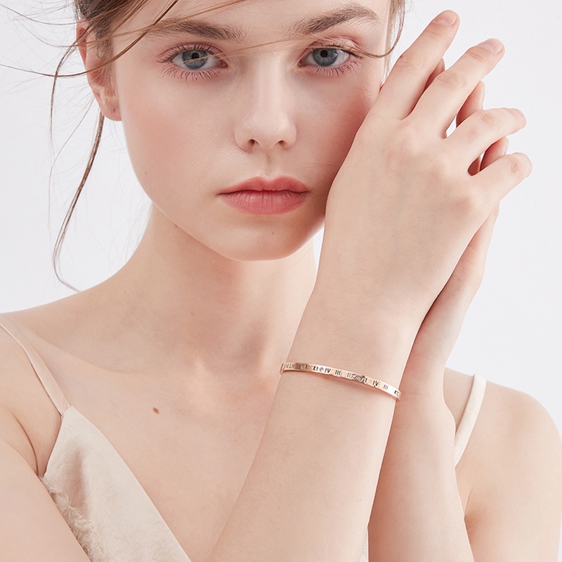 Vòng tay MAYEBE LAVEND từ titan màu vàng hồng khảm đá nhân tạo thời trang dành cho nữ