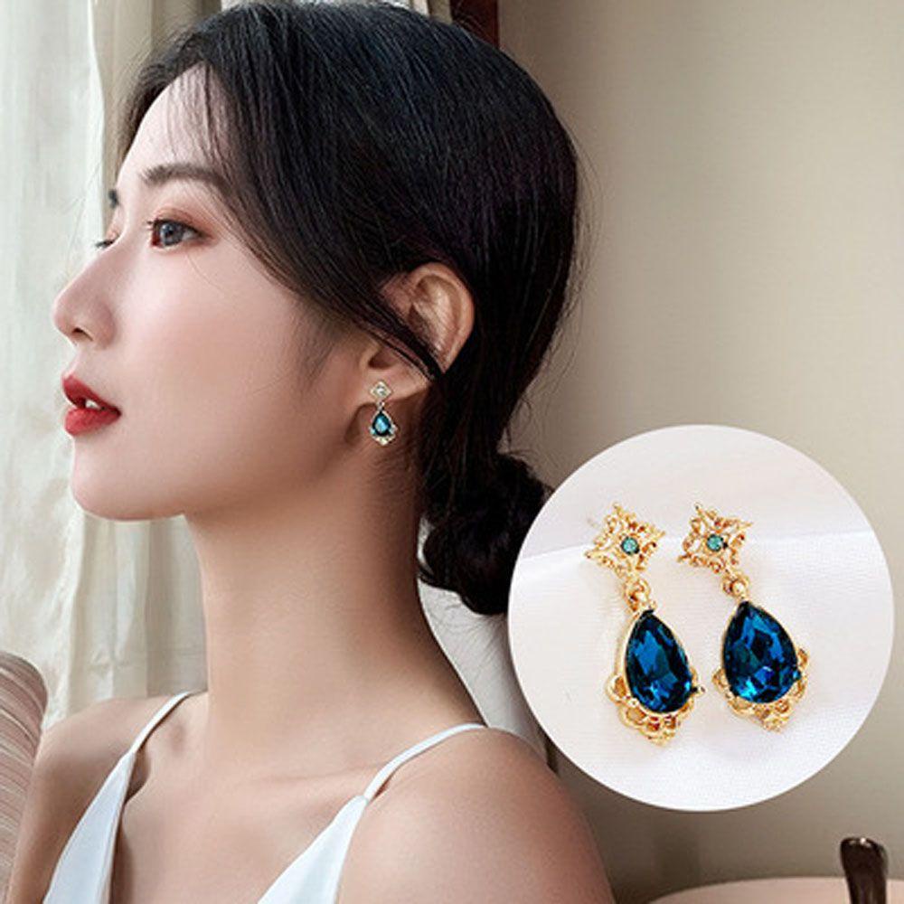 Khuyên Tai Hình Giọt Nước Màu Xanh Dương Thanh Lịch Phong Cách Hàn Quốc