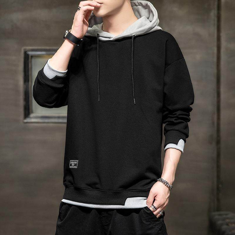 Áo hoodie AOKANG dáng rộng tay dài mỏng màu trơn thêu nhãn thời trang mới trẻ trung dành cho nam