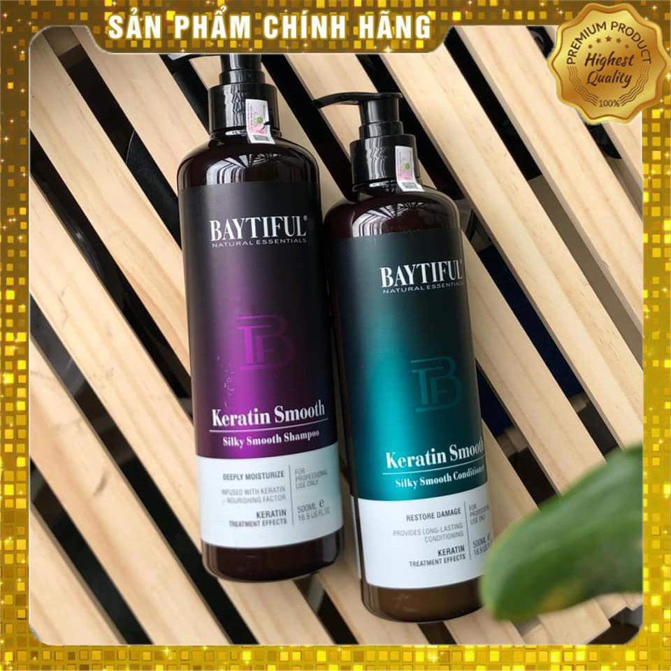 Combo gội xả dầu cặp Keratin phục hồi tóc hư tổn khô xơ gãy rụng chăm sóc dưỡng tóc óng mượt Baytiful Keratin Smooth