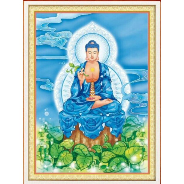 Tranh thêu Phật Dược Sư Lưu Ly A1036 – kích thước: 53 * 72cm. (TRANH CHƯA LÀM)