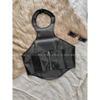 áo croptop da vân cổ yếm