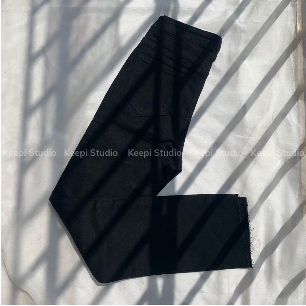 Quần Jeans Nữ Đứng Đen Co Giãn Hàn Quốc KEEPI Quần Kaki Lưng Cao Ống Suông | BigBuy360 - bigbuy360.vn