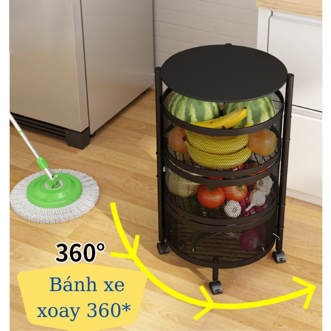 Kệ Tròn Xoay Đựng  Hoa Quả - Giá Để Đồ Thông Minh Cao Cấp - Kệ Xoay 3/4/5 Tầng  Chất Liệu Thép Cacbon- TK Bảo châu