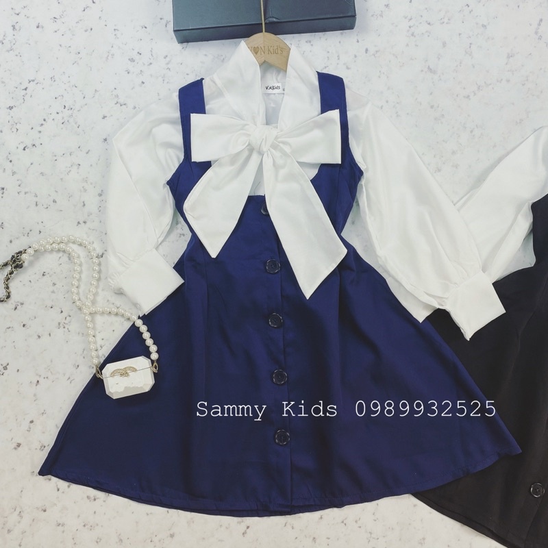 Set Sơ mi Nơ Yếm xoè tiểu thư cho bé gái size đại 16-40kg nhẹ nhàng nữ tính