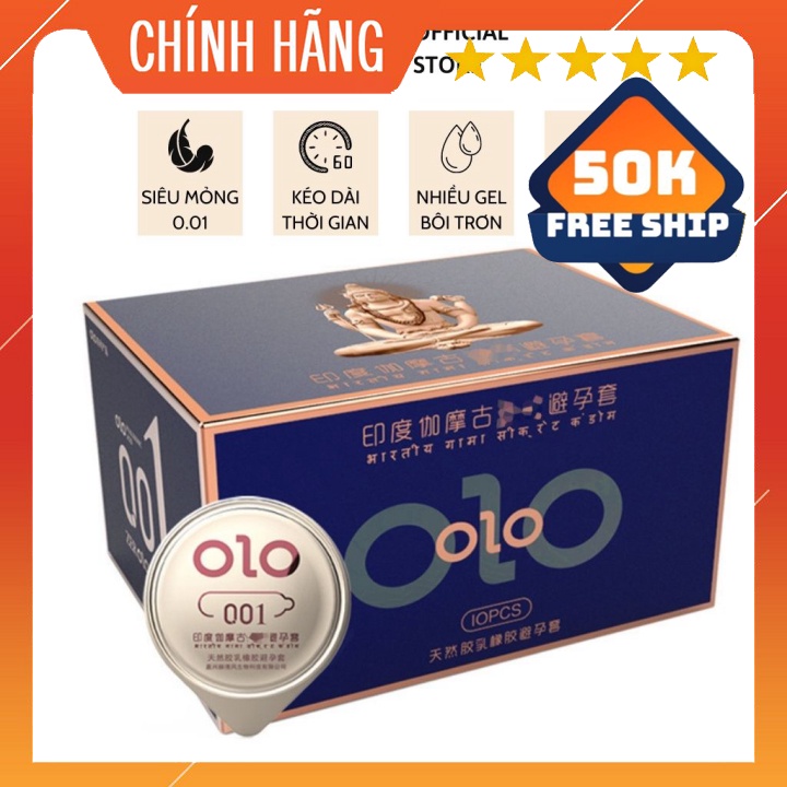 Bao cao su OLO 0.01 Feeling Ultrathin mỏng, nhiều gel bôi trơn, kéo dài thời gian - Hộp 10bcs