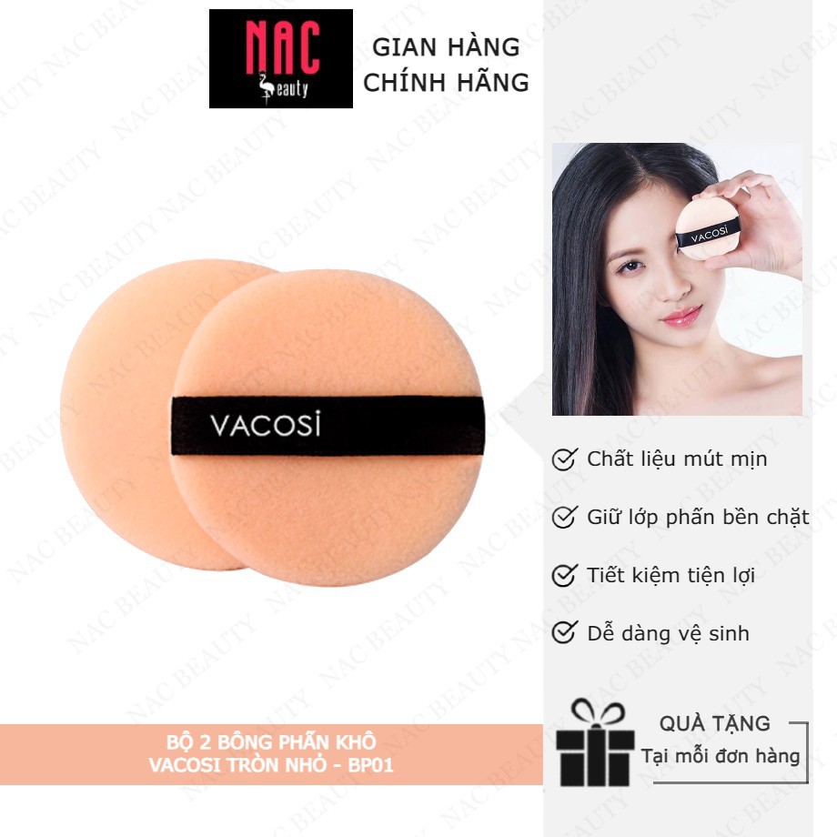 Bộ 2 Bông Phấn Khô Vacosi Tròn, Nhỏ - BP01