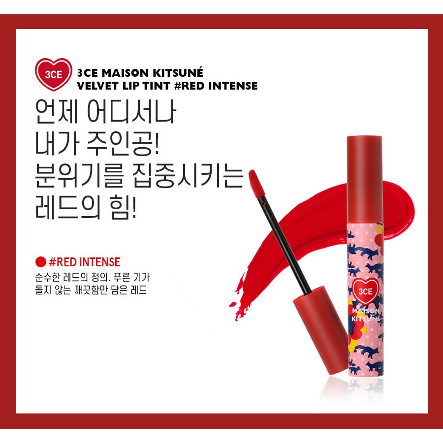 Son 3CE Kem Maison Kitsune Velvet Lip Tint Màu Red Intense