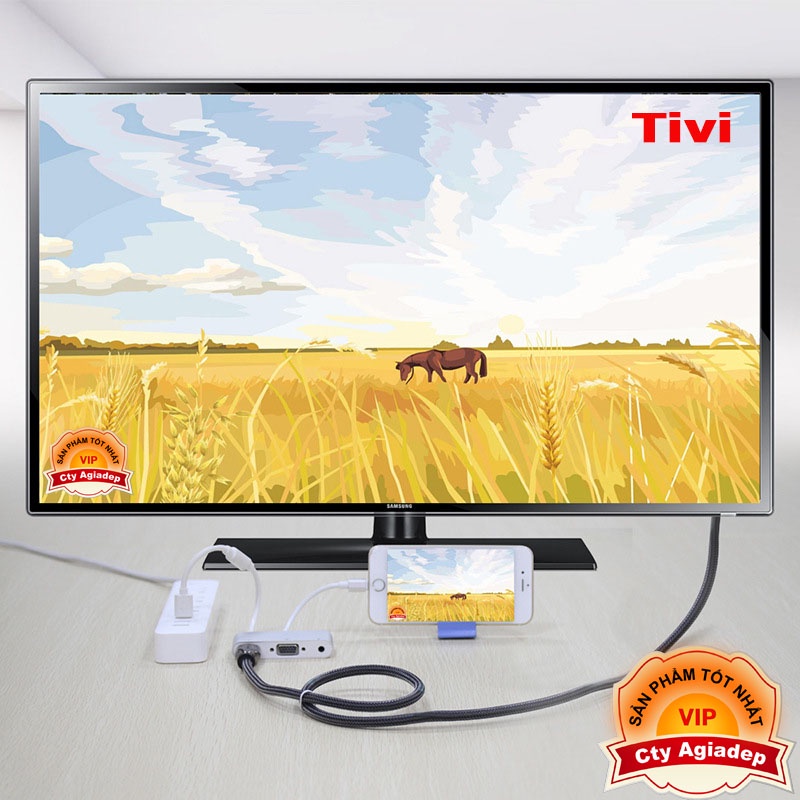 Cáp chuyển đổi tín hiệu Bluetooth-VGA kết nối mọi điện thoại 3in1 to VGA/HDMI/Audio untra HD 2k chính hãng Giormani