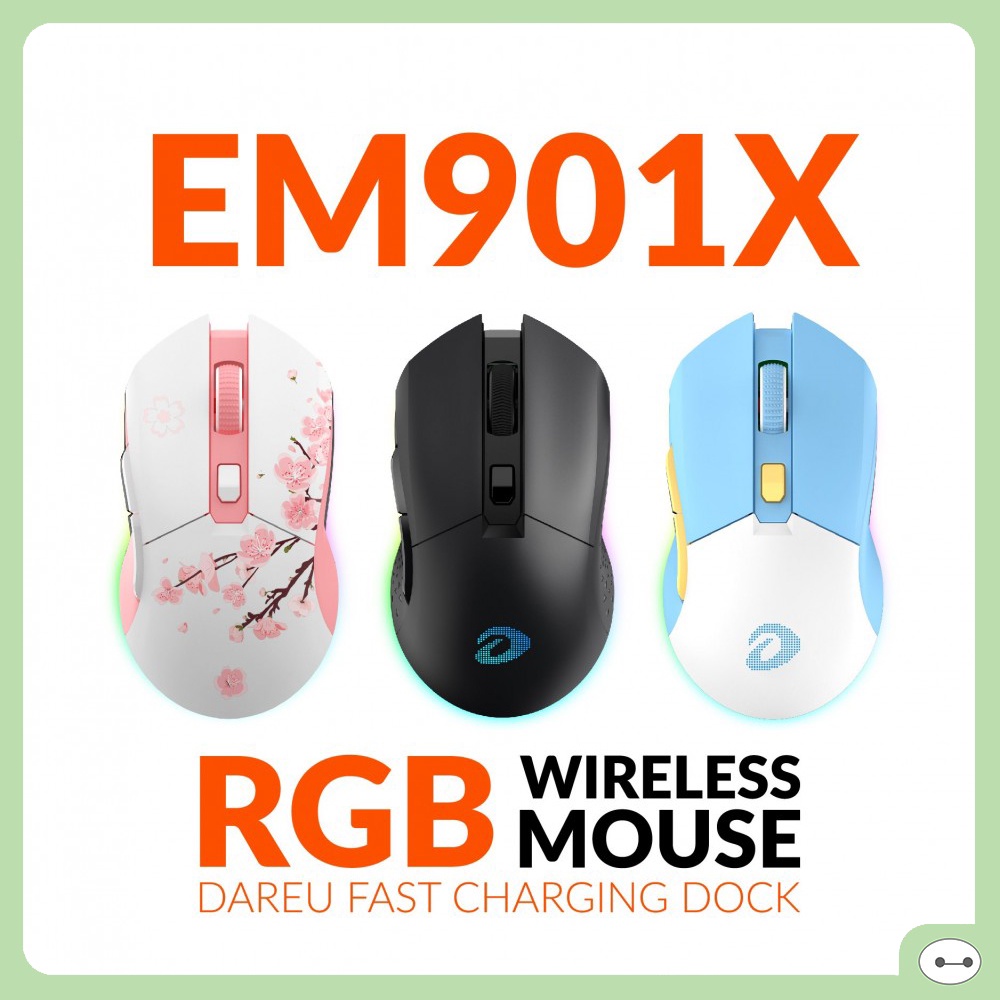 CHUỘT GAMING KHÔNG DÂY DAREU EM901X LED RGB KÈM DOCK SẠC CHÍNH HÃNG
