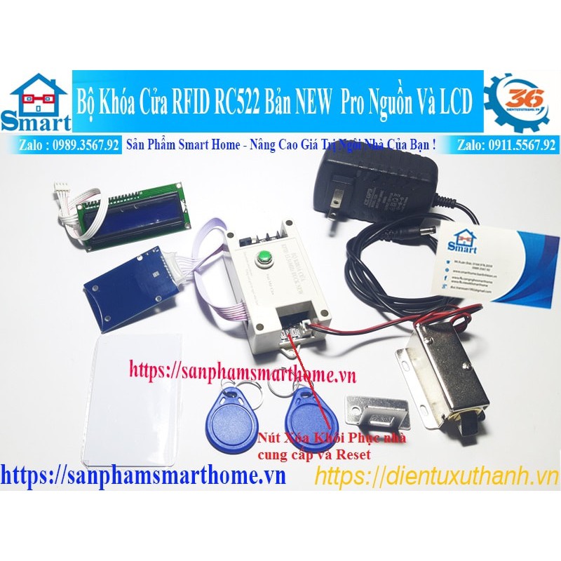 Bộ khóa cửa RFID rc522 new kèm nguồn và LCD