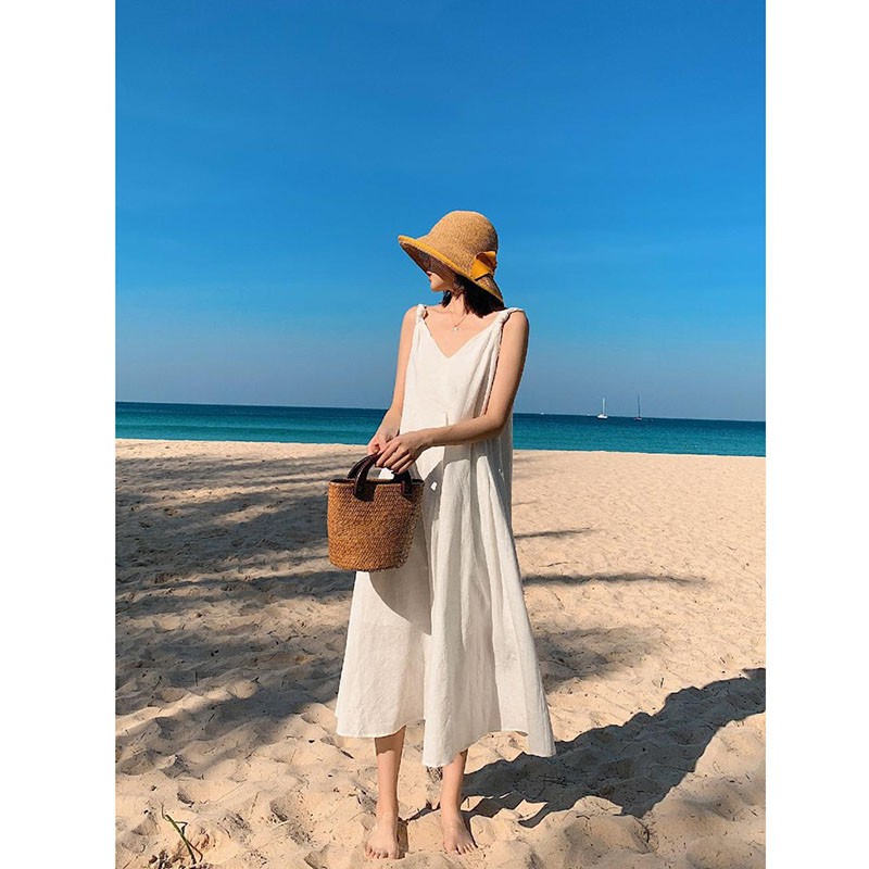 Váy Nữ 2 Dây Chất Đũi Dáng Maxi Hàng Quảng Châu M3121 | BigBuy360 - bigbuy360.vn