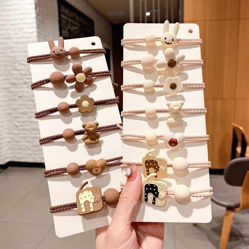 Dây Buộc Tóc Cao Su Co Giãn Họa Tiết Gấu Hoạt Hình Phong Cách Hàn Quốc