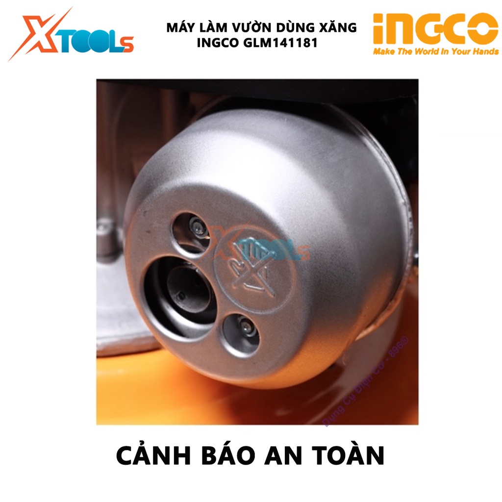 Máy cắt cỏ đẩy dùng xăng INGCO GLM141181 | máy làm vườn 3.0Kw(4HP), Động cơ 4 thì, chiều rộng cắt 460mm (18''), cắt cỏ,