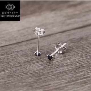 1 chiếc nụ tai bạc đá đen cỡ 2mm,3mm,4mm,5mm,6mm