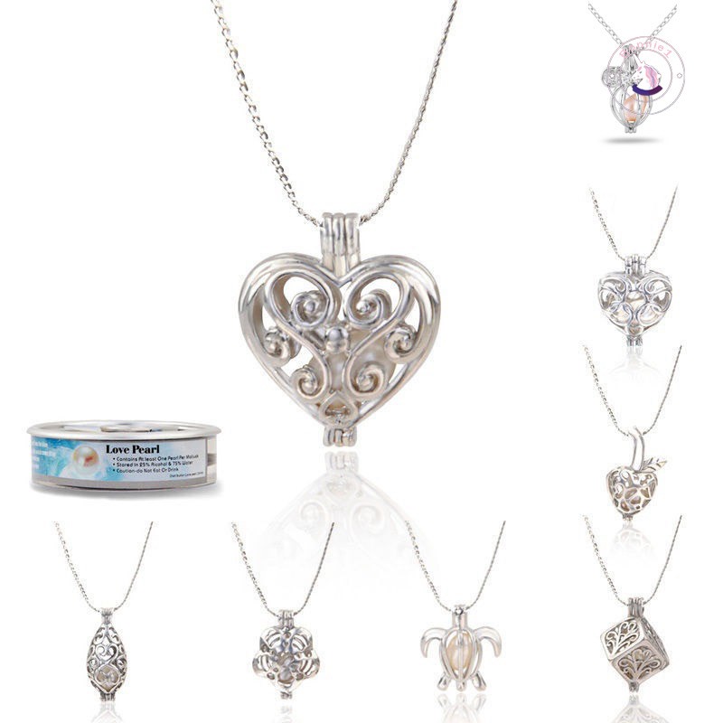 Dây chuyền màu bạc có mặt hình trái tim đính hạt ngọc xinh xắn