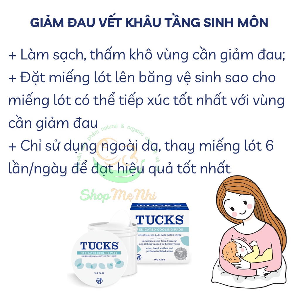 Miếng dán lạnh giảm đau sau sinh TUCKS Medicated Cooling Pads 100 miếng.