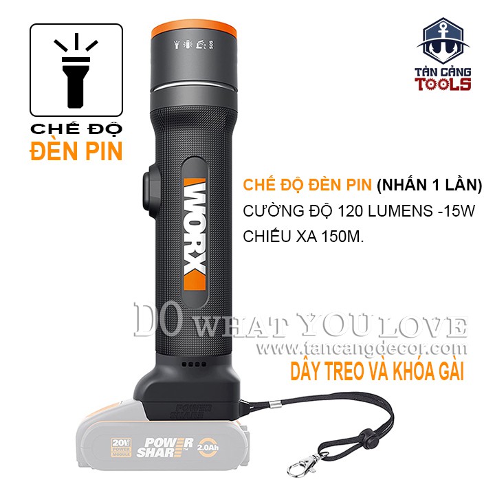 Body Đèn Pin Tiện Ích 20 V Worx WX027.9