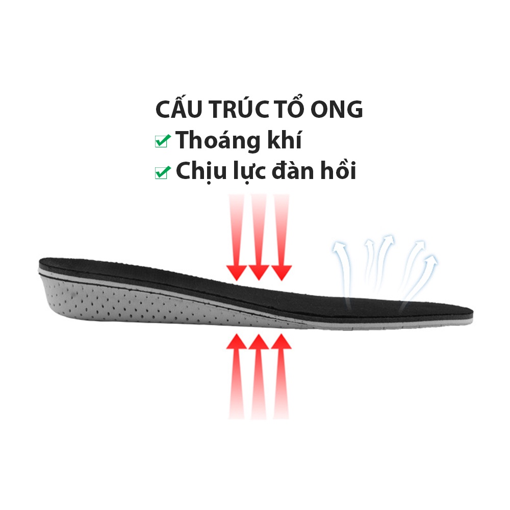 Lót giày tăng chiều cao mặt vải lưới mesh đế tổ ong thoáng khí cao cấp tăng tới 4cm dành cho cả nam và nữ -PK57