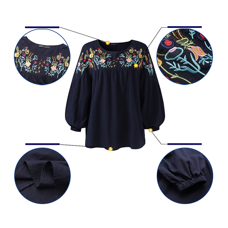 ZANZEA Áo Nữ Tay Dài Thêu Hoa Thời Trang Thanh Lịch