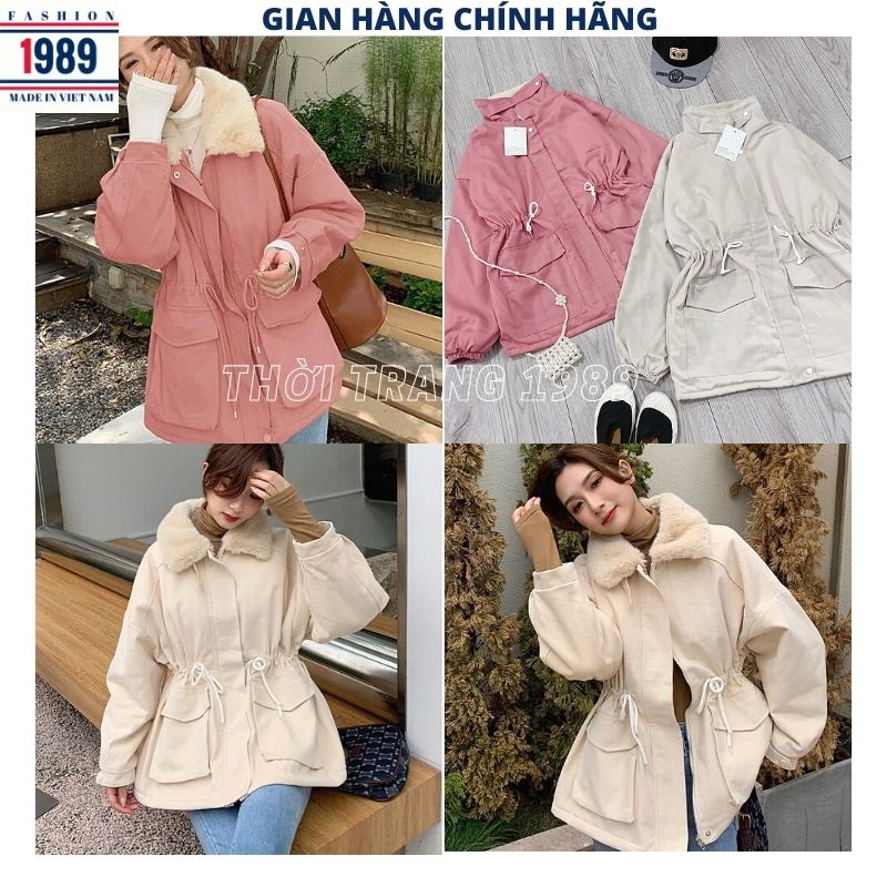 Áo Khoác Kaki Nữ Lót Lông Dây Rút Eo 🦋 Áo Jacket Đại Hàn Túi Chéo 2 Lớp KIỂU DÁNG HÀN QUỐC ULZZANG -PHƯƠNG 1989