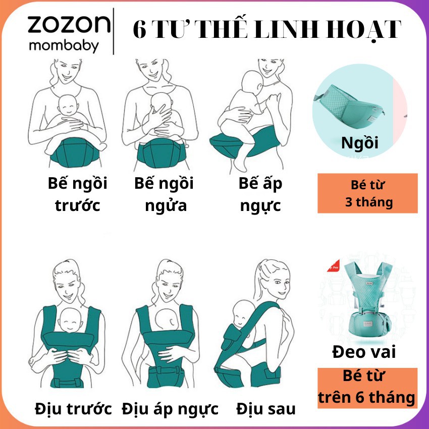 Địu em bé Aingtree 6 tư thế chống gù cao cấp lưới siêu thoáng khí địu đeo vai địu ngồi đa năng cho bé từ 0-36 tháng