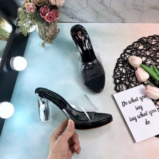 Cao gót nữ 💥sẵn màu đen💥 guốc quai trong đế vuông 8 phân đế đúp trước t10