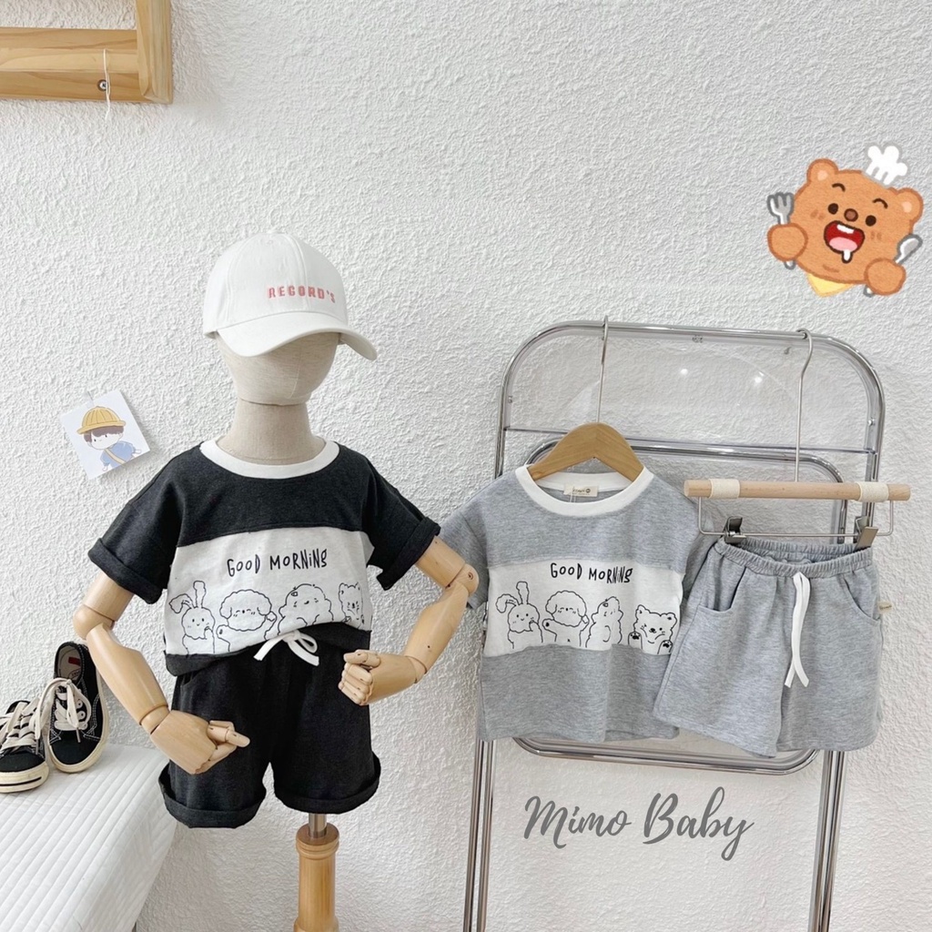 Bộ cotton cộc tay thân phối in hình gấu đáng yêu cho bé Mimo baby QA17